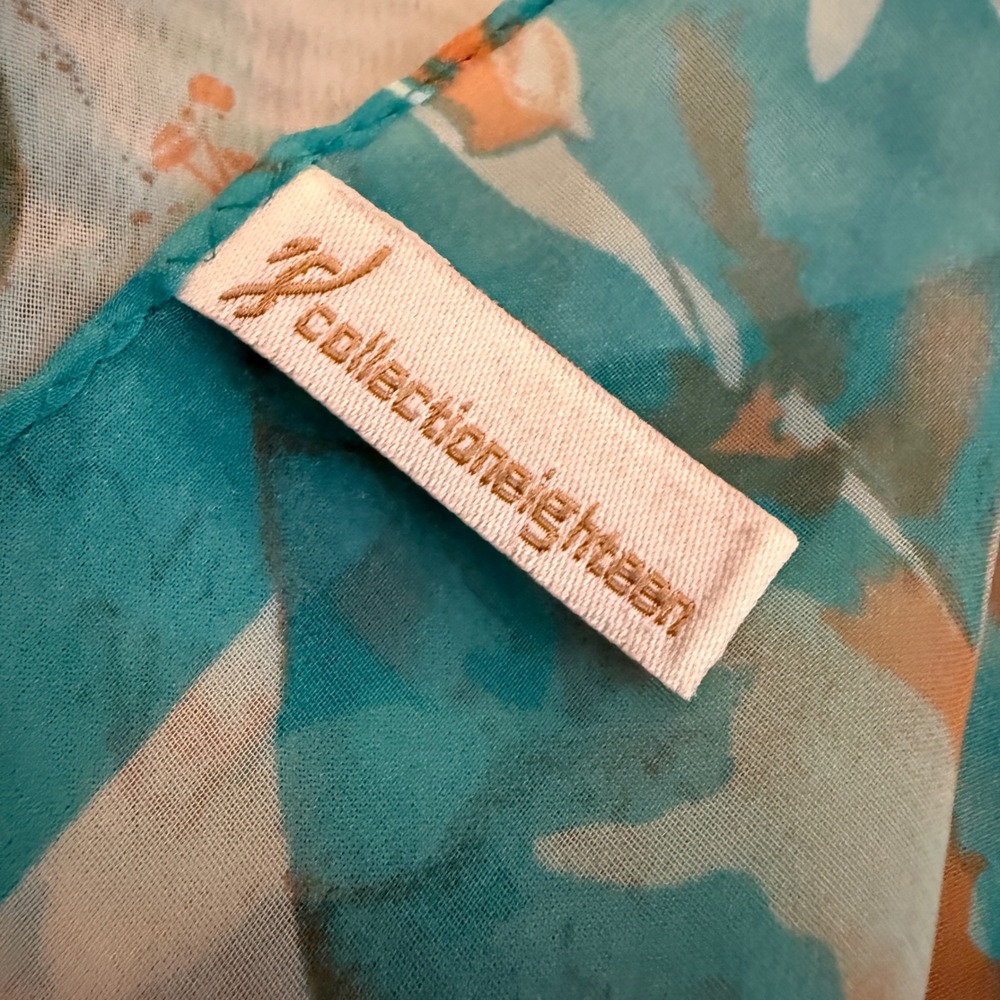 J Collection Eighteen Sheer Scarf‎ Abstract Floral Teal Orange Accent - Picture 3 of 7